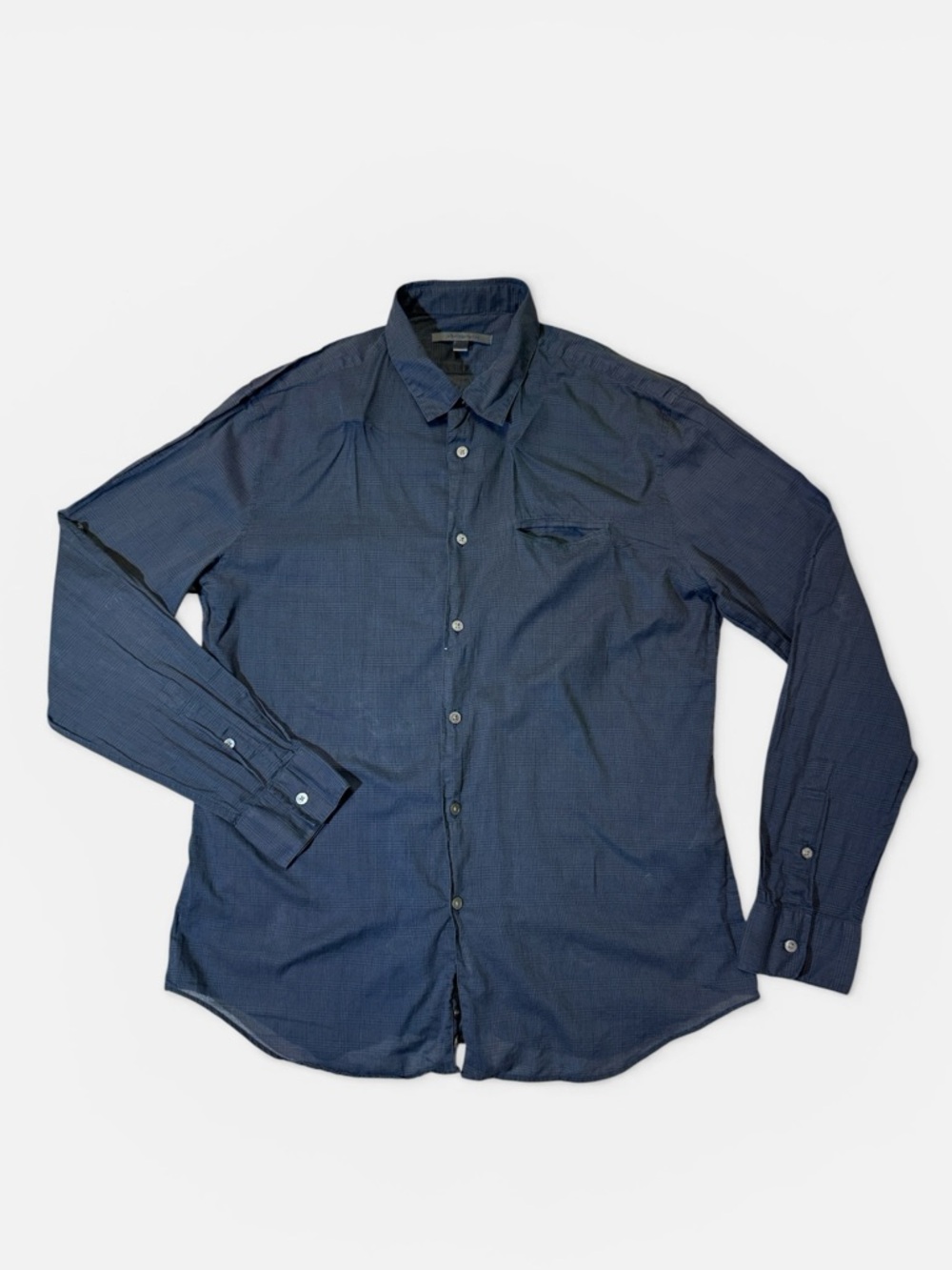 John Varvatos mens L Large blue plaid lightweight button up casual shirt EUC